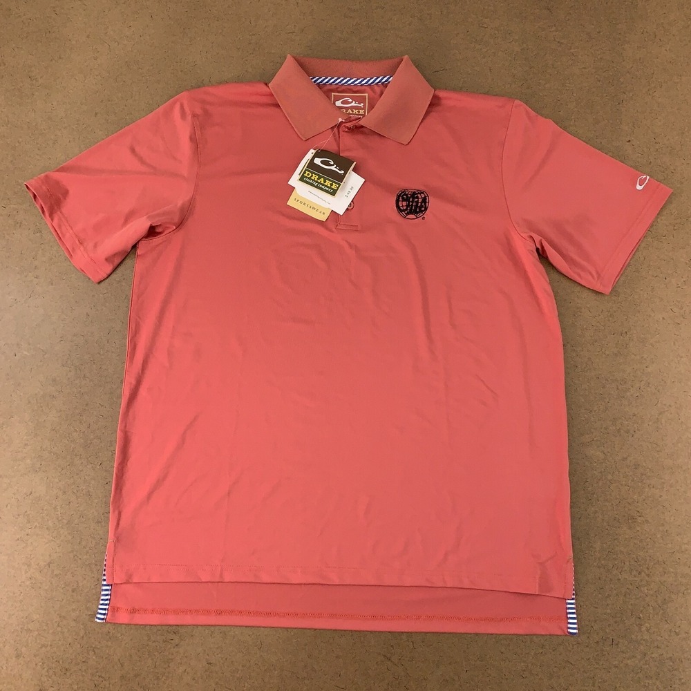Drake Men's Size Large Faded Rose Otis Logo Performance Stretch Polo NWT